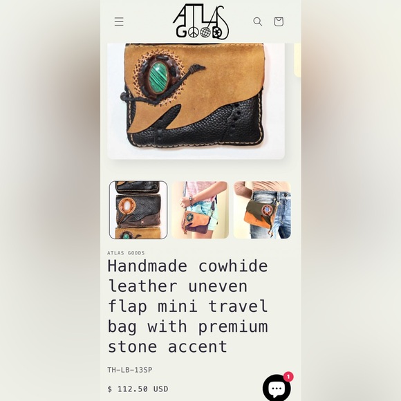 ATLAS GOODS Handmade Brown Leather Crossbody Southwest w Turquoise Purse Bag - Picture 1 of 11